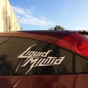 What a plotter cut vinyl sticker looks like applied to a car windshield. What a plotter cut vinyl sticker looks like applied