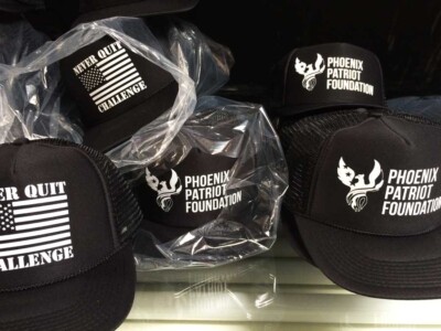 Phoenix Patriot Foundation Trucker Hats we did. We screen printed transfers and then heat pressed these logos onto the hats for them. Phoenix Patriot Foundation Trucker Hats