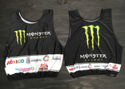 Competition water sublimation bibs. Monster Energy Freeride Series Ixtapa Zihuatanejo, Mexico bibs