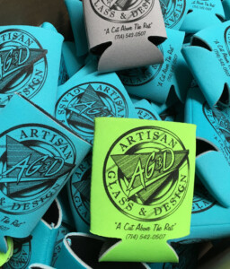 Great for promotional or company parties. Artisan Glass & Design Koozies
